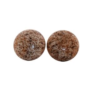 14mm Round Picture Jasper Silver Stud Earrings 13